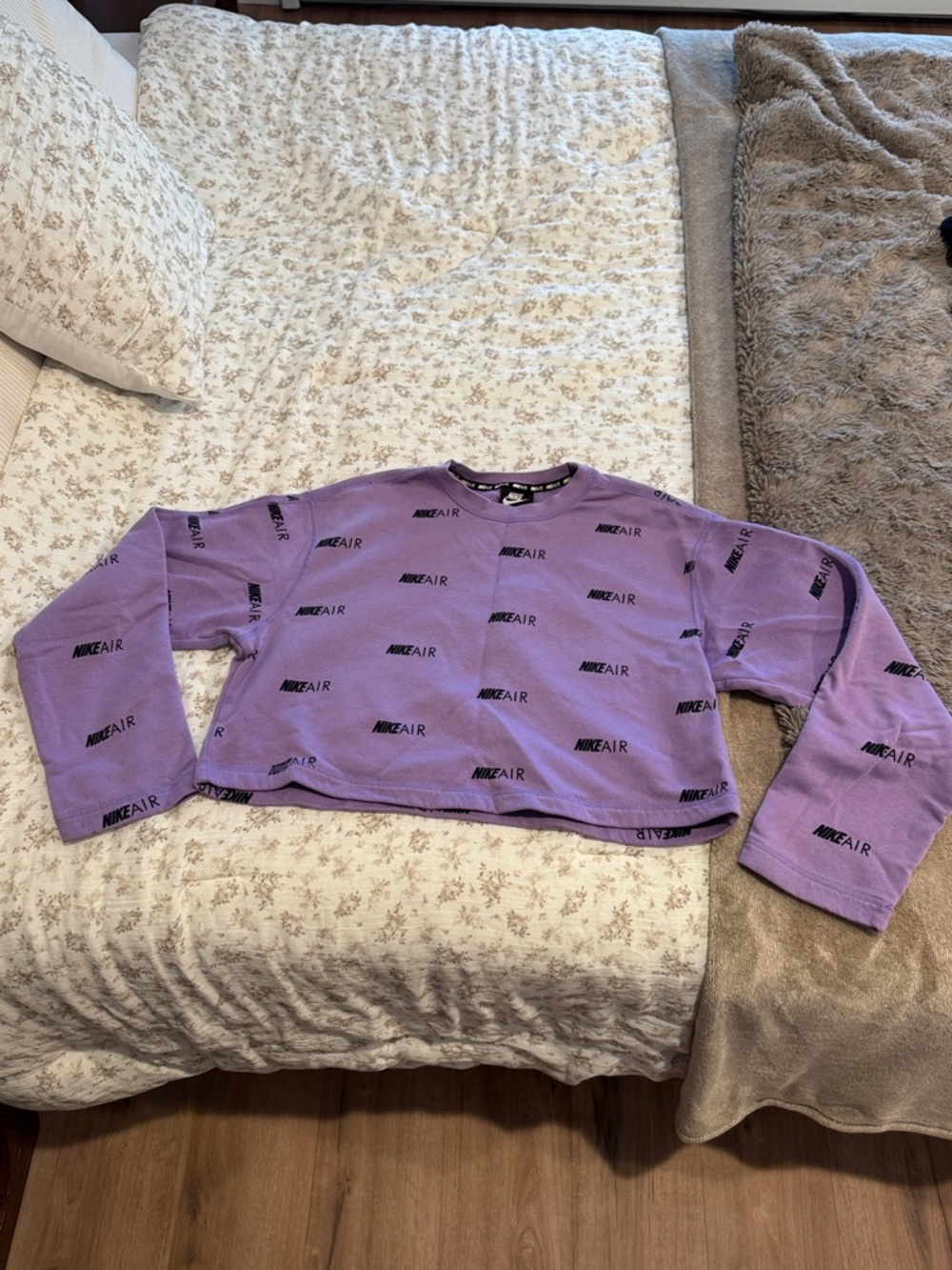 Nike Lavender Allover Logo Cropped Sweatshirt